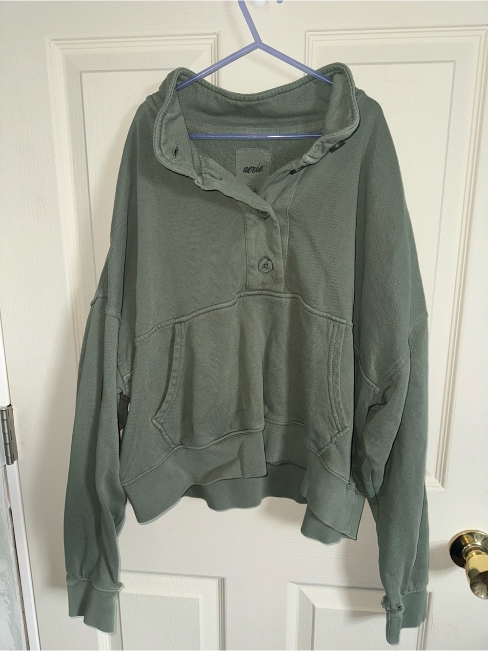 aerie Sage Green Henley Pullover Hoodie